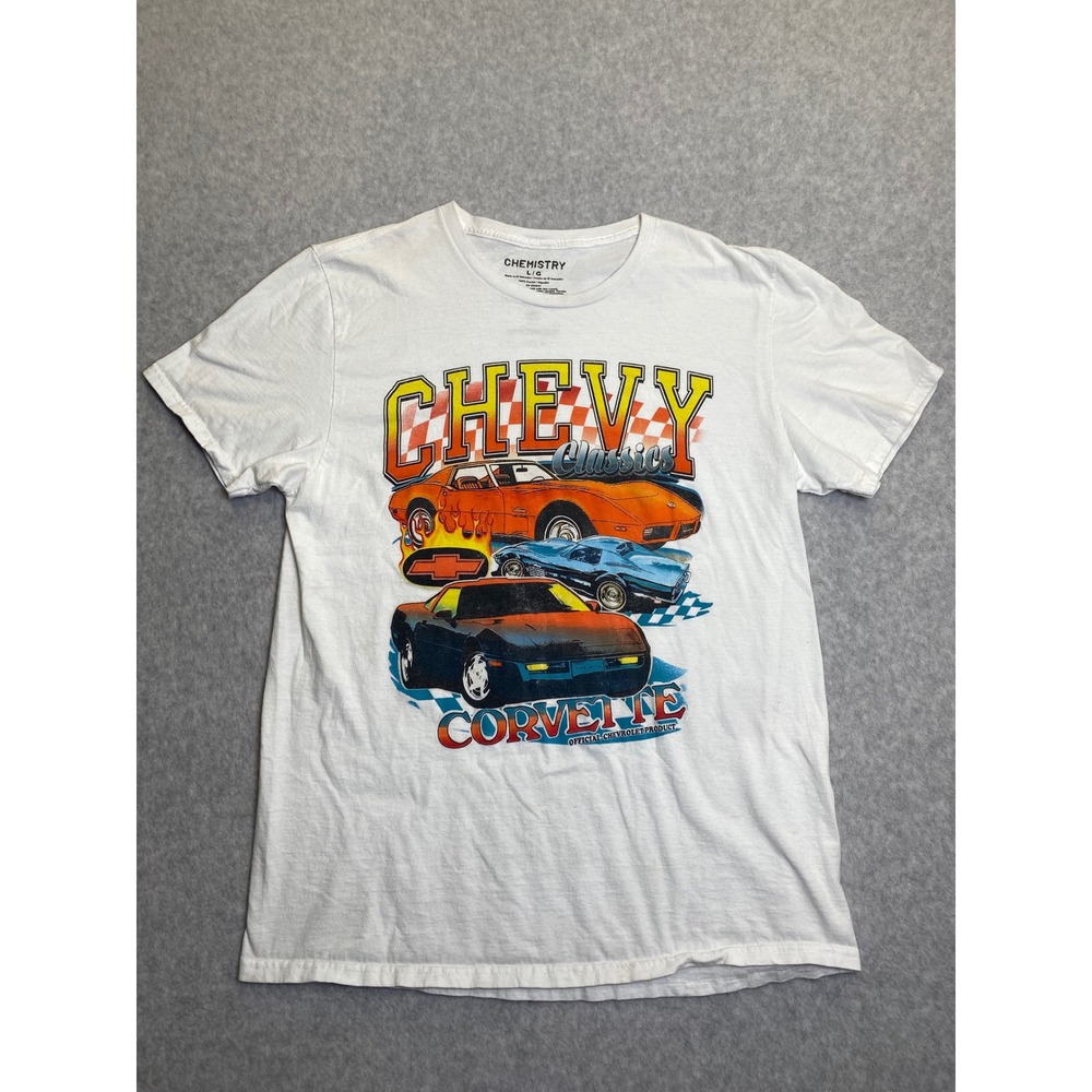 Chemistry Chevy Classics Corvette Graphic T-Shirt Mens Large White GM Licensed